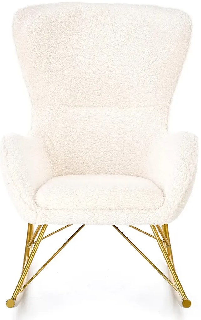 Kremowy fotel bujany boucle na złotej podstawie A7-R93