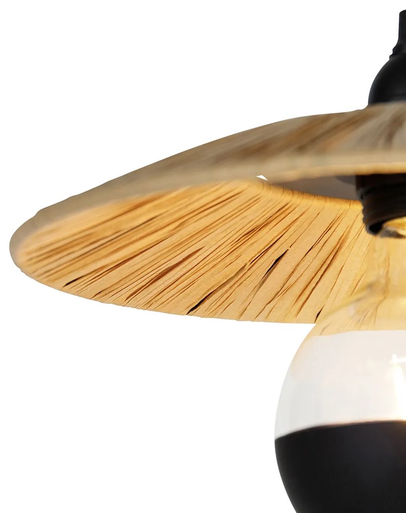 Rustykalna lampa wisząca czarna ze sznurkiem 3-światłowa - Leia Rustykalny / Vintage Oswietlenie wewnetrzne