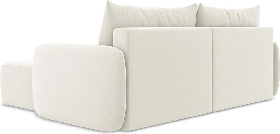 Kremowy aksamitny rozkładany/ze schowkiem narożnik (prawostronny/z szezlongiem) Kalena – Makamii