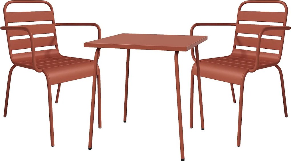 Metalowy zestaw ogrodowy - stół o dł. 70 cm i 2 składane fotele - Terakota - MIRMANDE od MYLIA