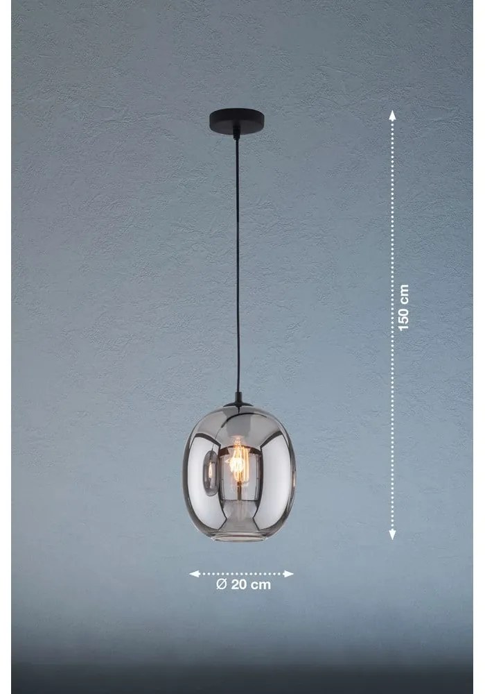 Czarna lampa wisząca ze szklanym kloszem ø 21 cm Nayla – Fischer &amp; Honsel