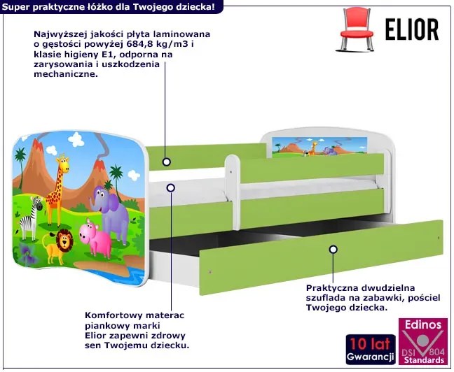 Łóżko dziecięce z materacem Rostok 2X mix 80x180 - zielone