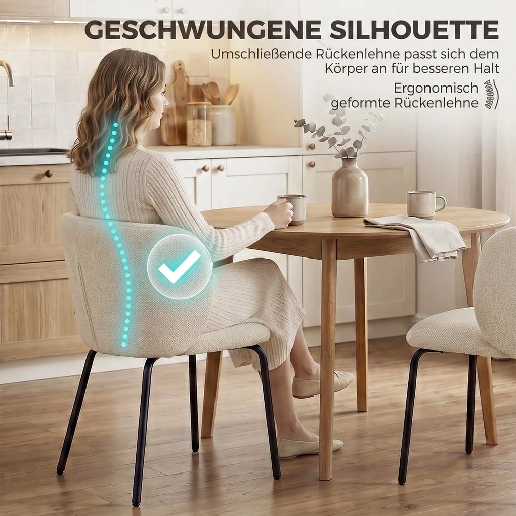 HOMCOM Krzesła jadalniane ergonomiczne podłokietniki tapicerowane krzesła kuchenne metalowe nogi zestaw 2 szt. Beżowe | Aosom PL