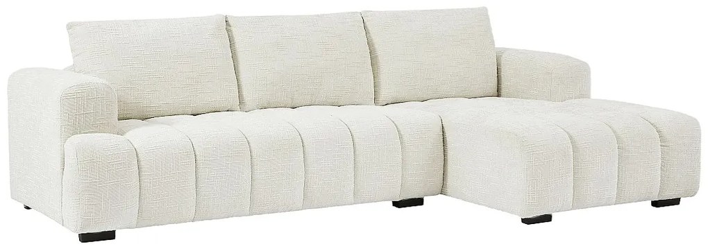 Kanapa narożna prawostronna z beżowej tkaniny teksturowanej BENOLA