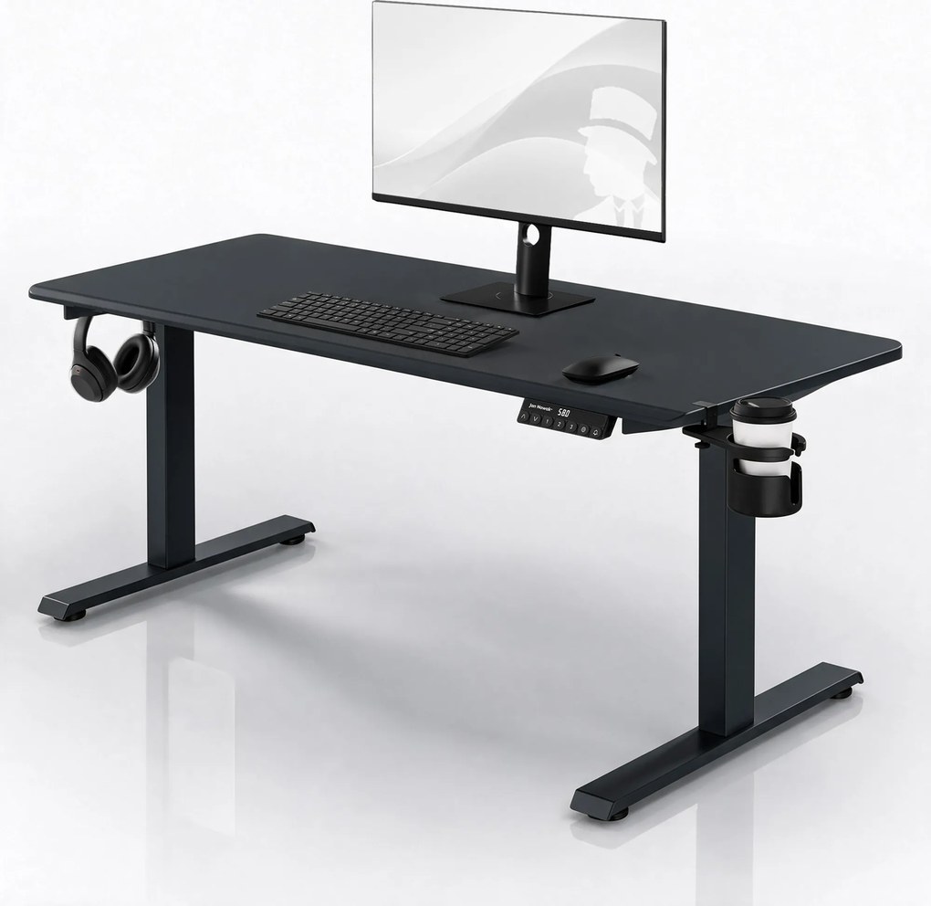 Biurko elektryczne z regulacją wysokości ergonomiczne antracytowe,1600x800 mm: ARIA
