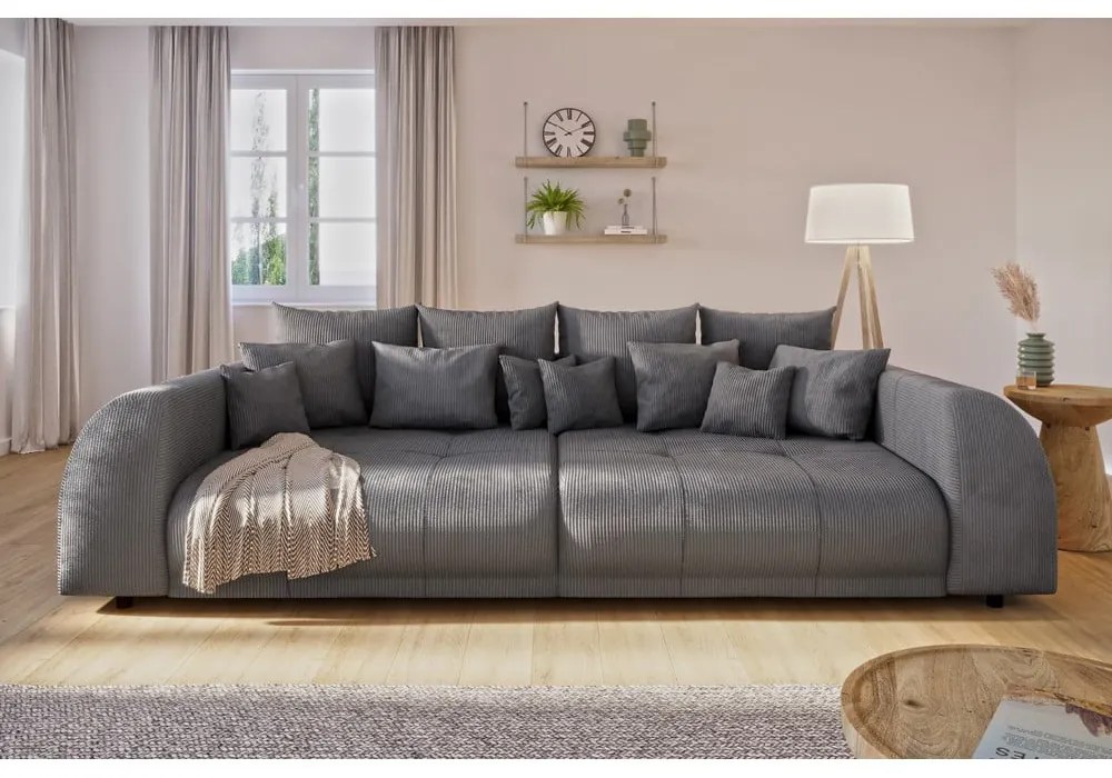 Ciemnoszara sztruksowa rozkładana sofa 310 cm Vanessa – Ropez