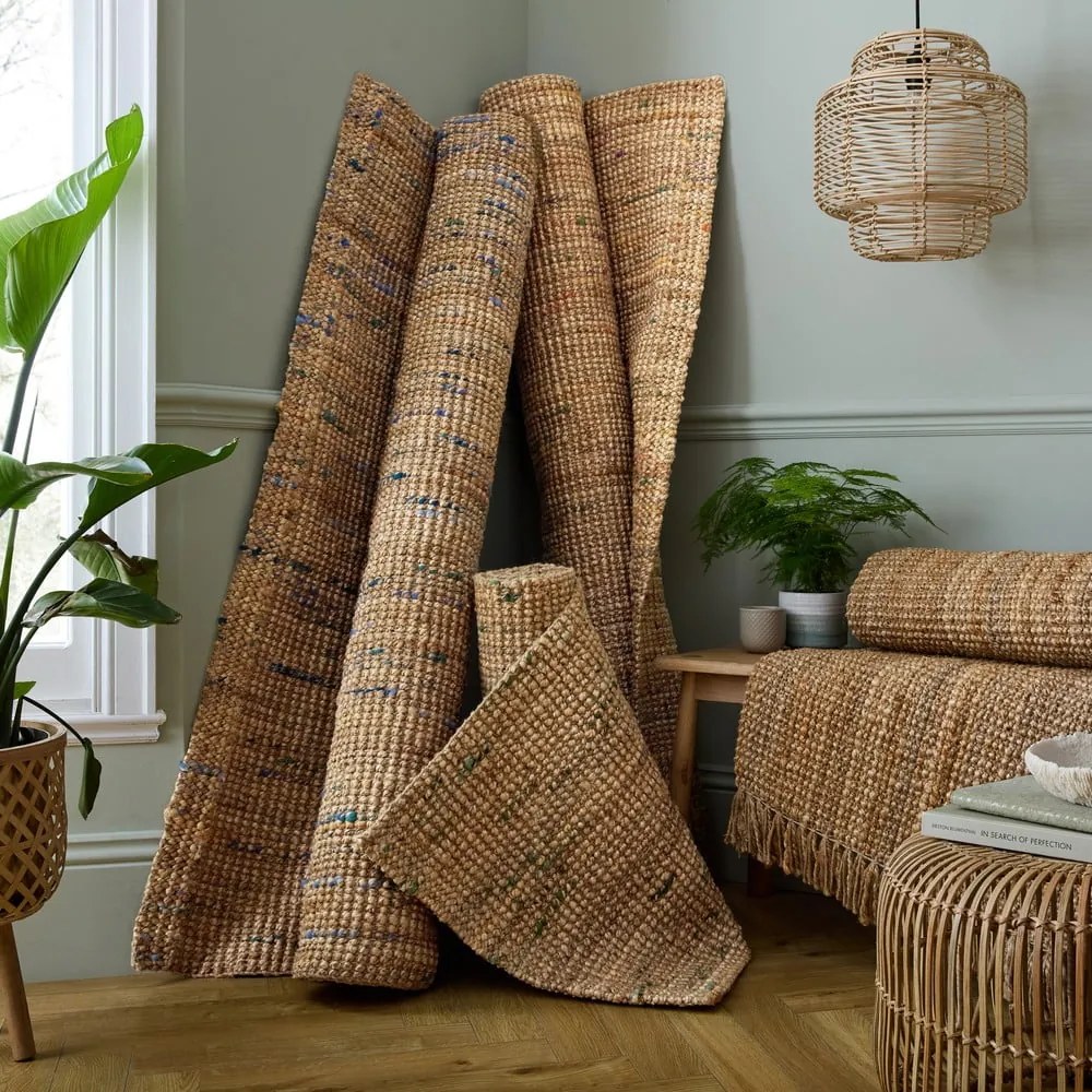 Zielono-naturalny dwustronny dywan z juty tkany ręcznie 200x290 cm Jute Boucle Green – Flair Rugs