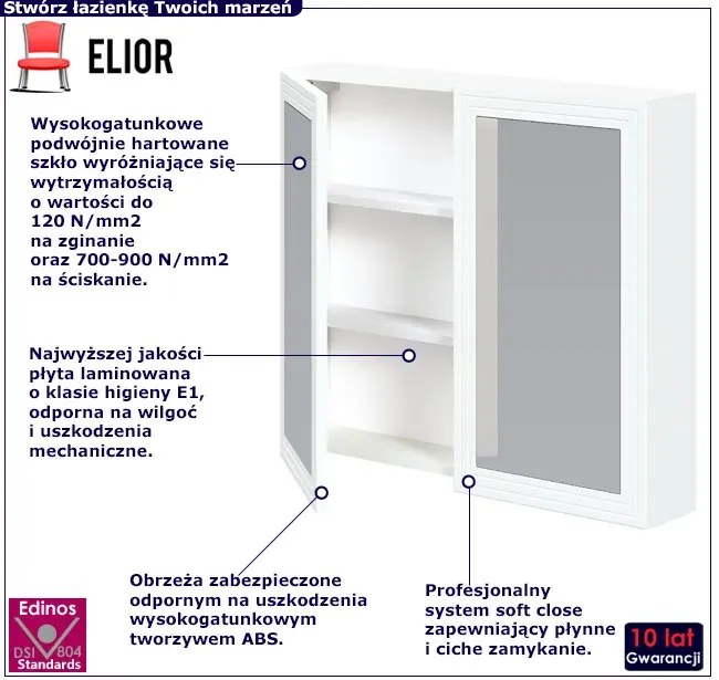 Białe dwudrzwiowa szafka łazienkowa z lustrem P8-H51
