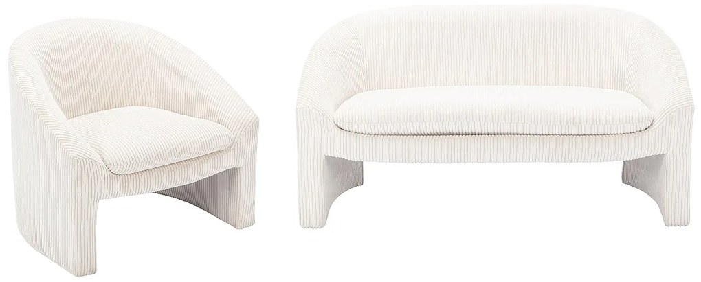 Kanapa 2-osobowa i fotel z kremowego sztruksu - OSSANA