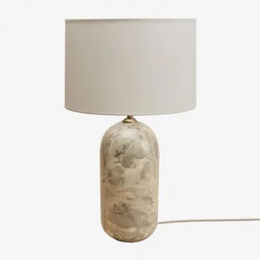 Lampa Stołowa Z Naturalnego Kamienia Yalvira Marmur Beżowy Panther & Glendy Białe Ø30 Cm - ↑20 Cm - Sklum