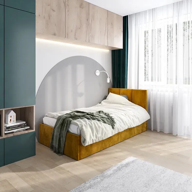 Musztardowe łóżko welwetowe H3-W60