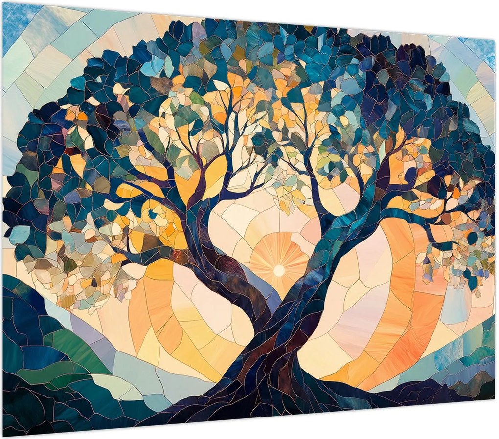 Obraz – Mozaika – słońce i drzewo II. (70x50 cm)