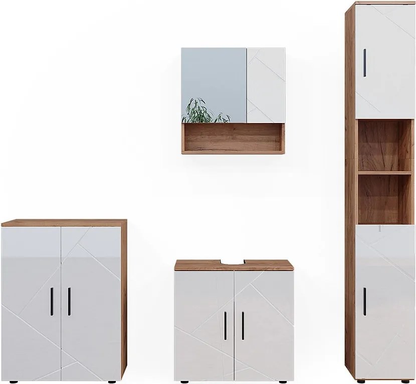 Zestaw mebli łazienkowych biały wysoki połysk/złoty dąb power 80x41x58.6 irma