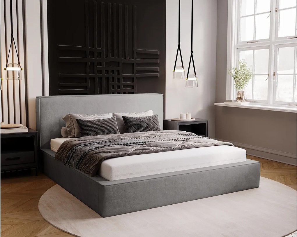 Emporius Amare łóżko dwuosobowe z pojemnikiem - łózko tapicerowane 180x200 w nowoczesnym stylu - tkanina velvet, szary (Komodo 21)