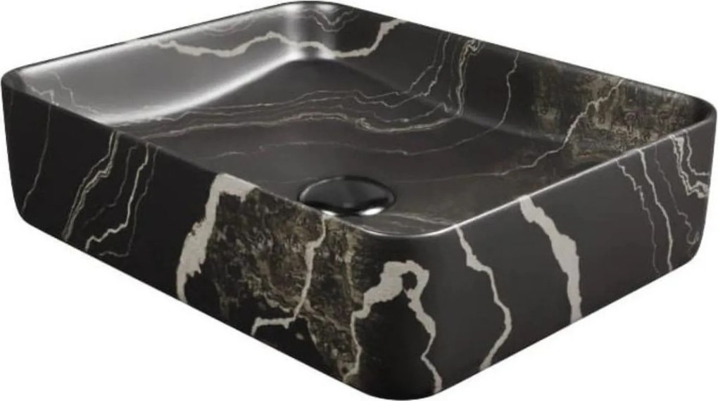 Umywalka ceramiczna nablatowa marmurowa prostokątna czarna 50 x 39 cm MARBE BLACK