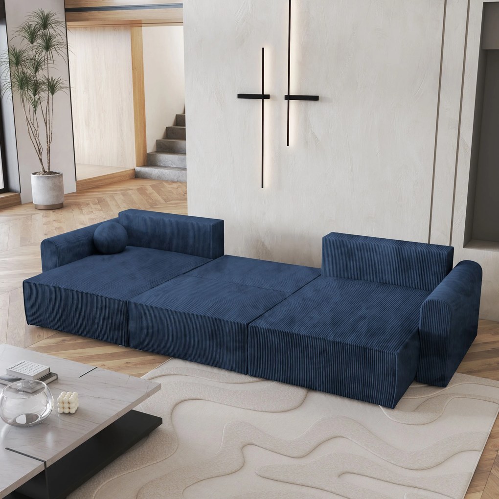 Masseno Narożnik FENTO z funkcją spania i pojemnikiem na pościel Narozniki U, Rozkładana sofa - Niebieski, POSO 05