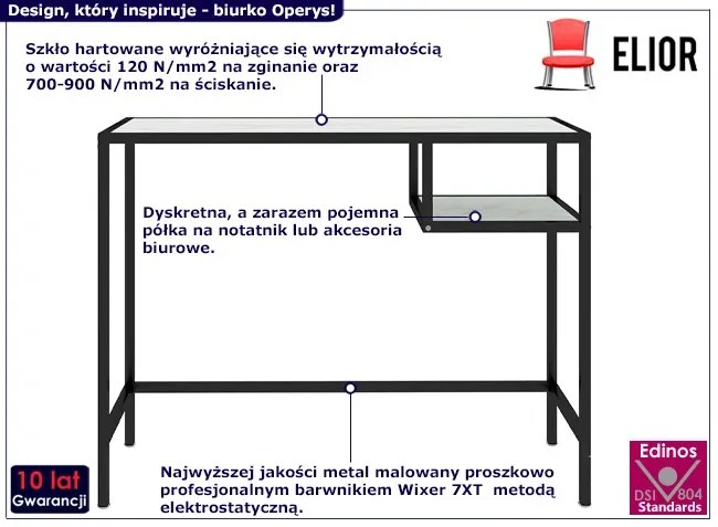 Nowoczesne szklane biurko z półką 100 cm biały marmur Aviles 3X