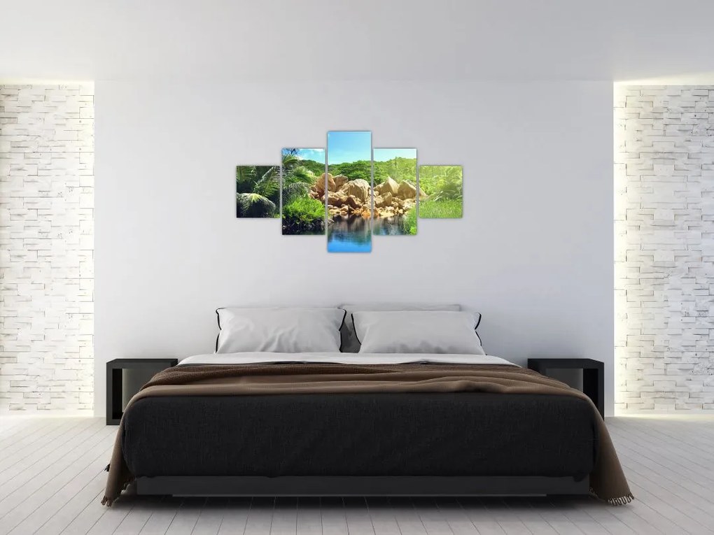 Obraz jeziora w dżungli Seszeli (125x70 cm)