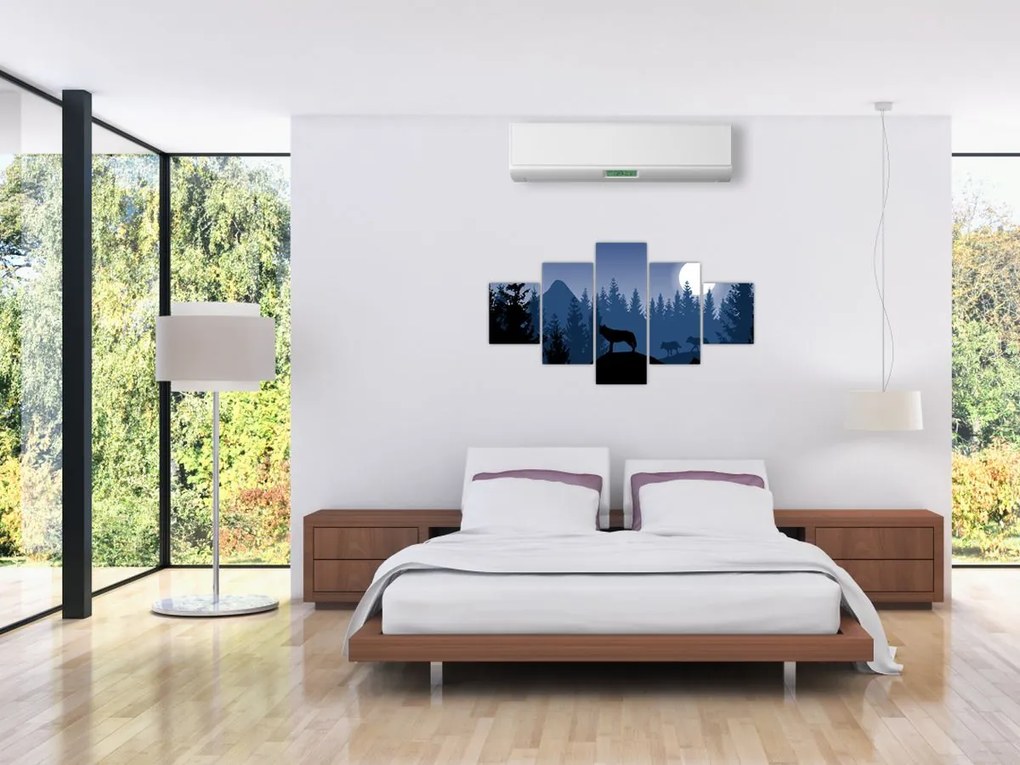Obraz - Wataha wilków pod księżycem w pełni (125x70 cm)
