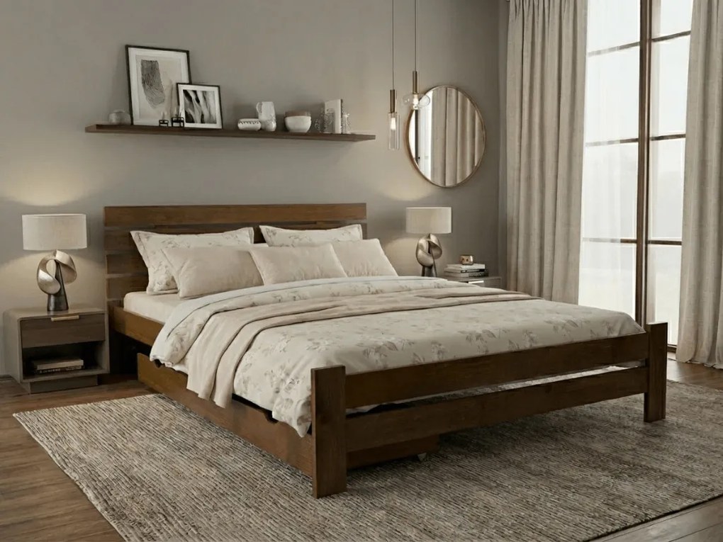 Łóżko PARIS podwyższone 180 x 200 cm, dąb Stelaż: Ze stelażem listwowym rolowanym, Materac: Materac Sommera