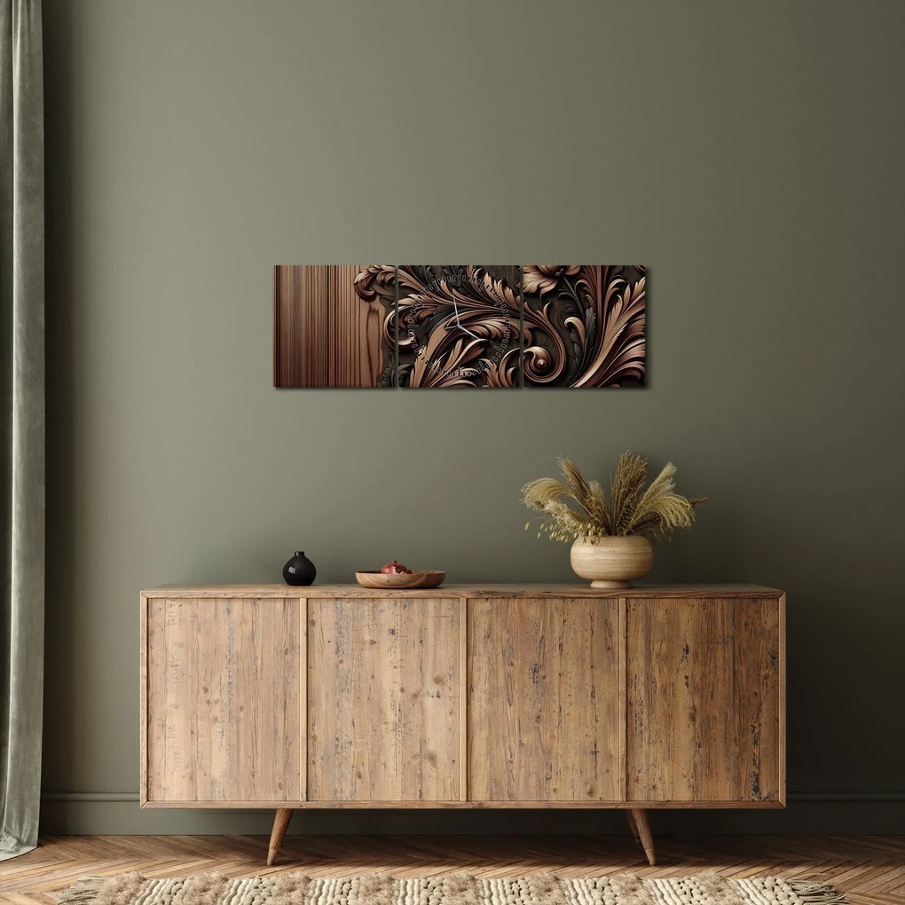 Obraz - Wzór z drewna (z zegarem) (90x30 cm)