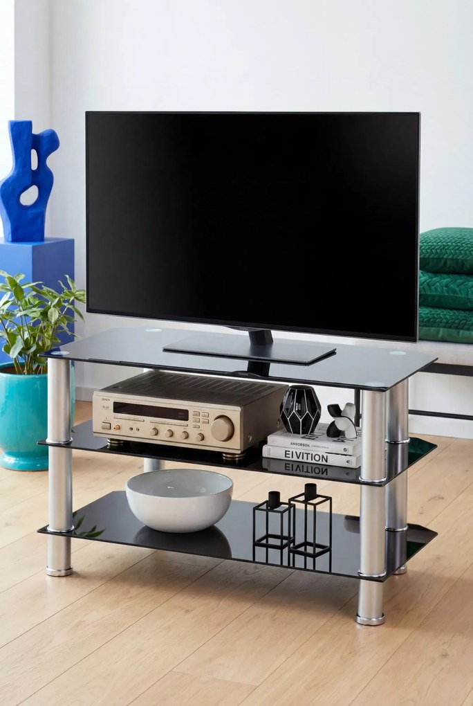 Szklany Stolik Czarny Pod Telewizor B7-H93