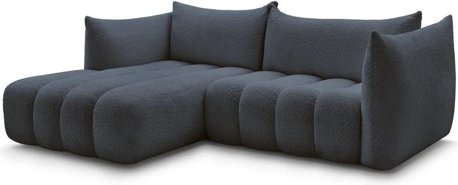 Ciemnoniebieski narożnik z materiału bouclé (lewostronny/z szezlongiem) Azra – Bobochic Paris
