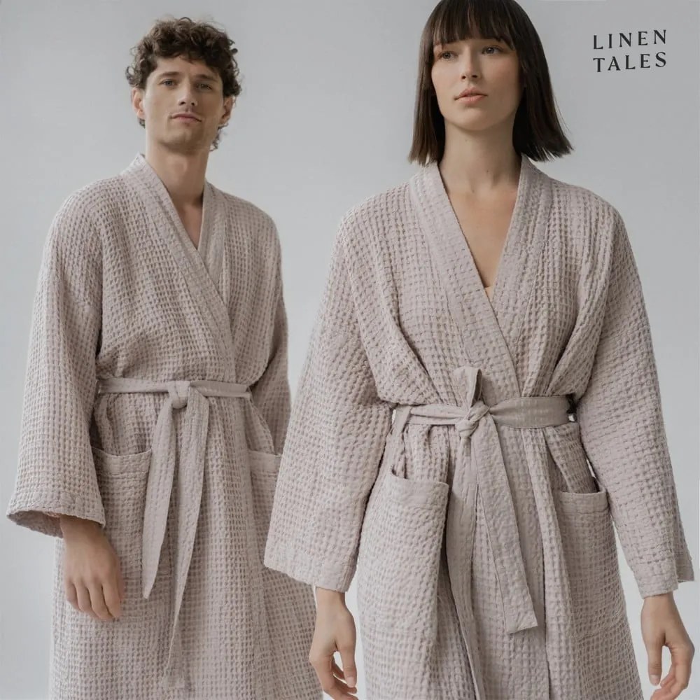 Beżowy szlafrok w rozmiarze S/M Honeycomb – Linen Tales