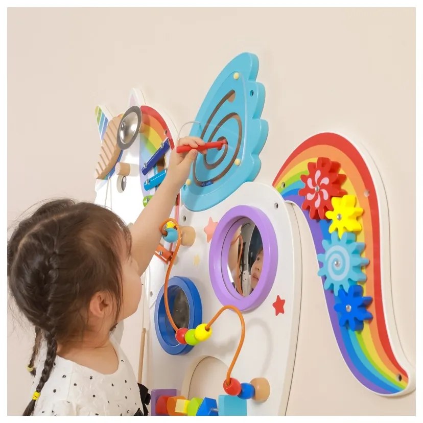 Viga drewniana tablica sensoryczna manipulacyjna jednorożec certyfikat fsc montessori