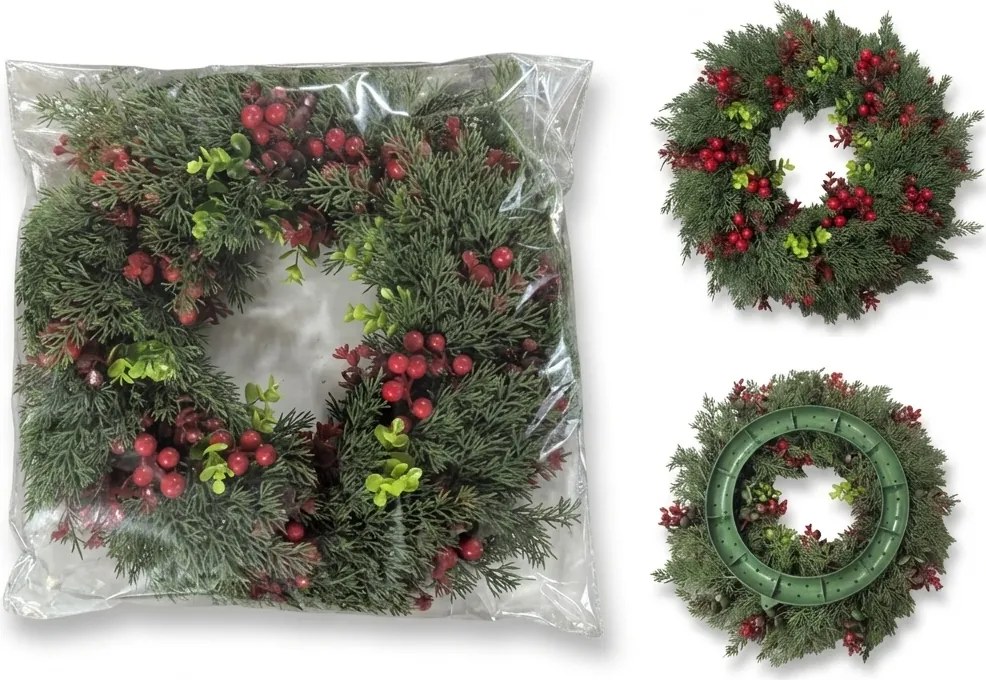 Wieniec adwentowy na drzwi RED BERRIES Ø 35 cm, zielony/czerwony