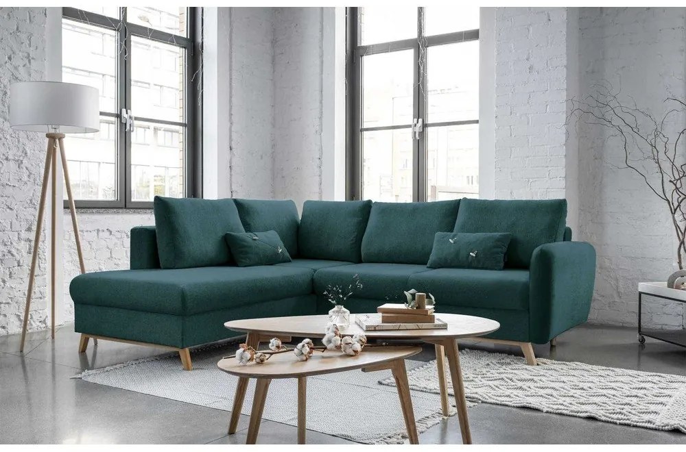 Turkusowy rozkładany narożnik Miuform Scandic Lagom L, lewostronny