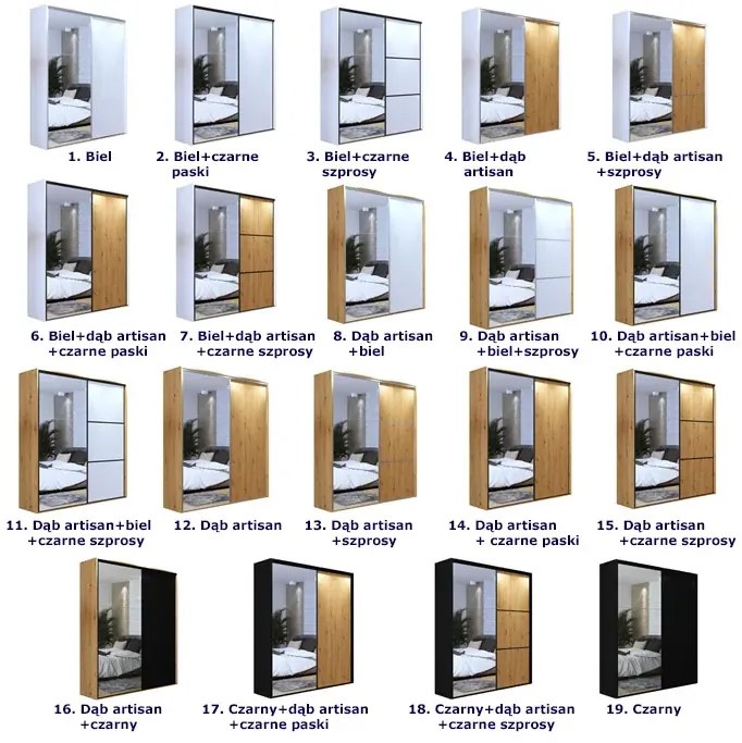 Biała przesuwna szafa z lustrem 200 cm - Estori 3X