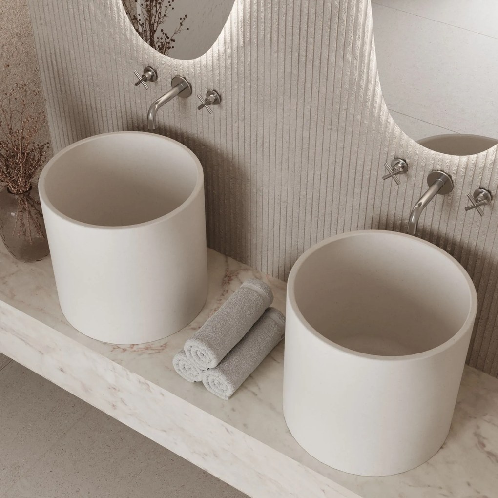 Umywalka betonowa nablatowa okrągła bez otworu na baterię 41 x 40 cm BENE | różne kolory : Kolor - Biały (beton)