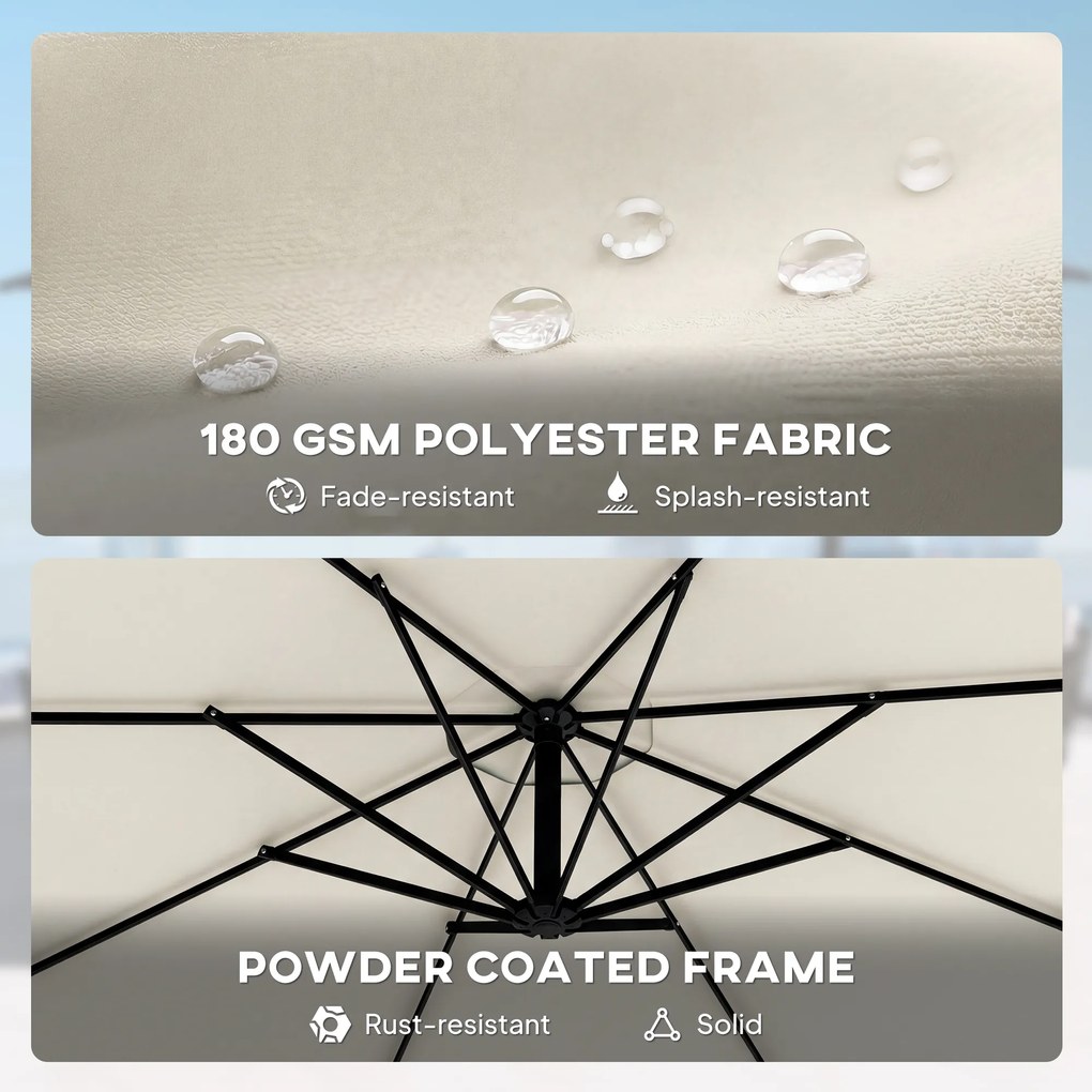 Outsunny Parasol ogrodowy Ø300 cm z mechanizmem korbowym, podstawą krzyżową i pokrowcem, kremowy | Aosom PL