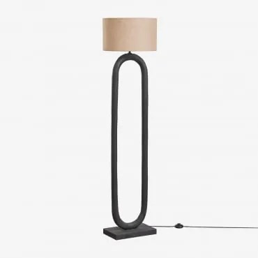Lampa Podłogowa Z Drewna Mango Tyberia Nizina Czarna & Linen Brown Sand Azoia - Sklum