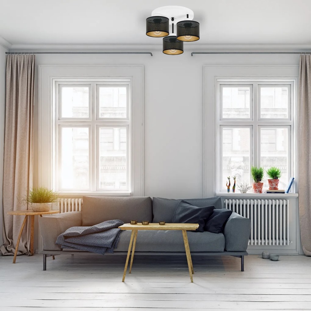 Lampa sufitowa biała trzypunktowa z czarnymi abażurami B-3030WE-SC E27
