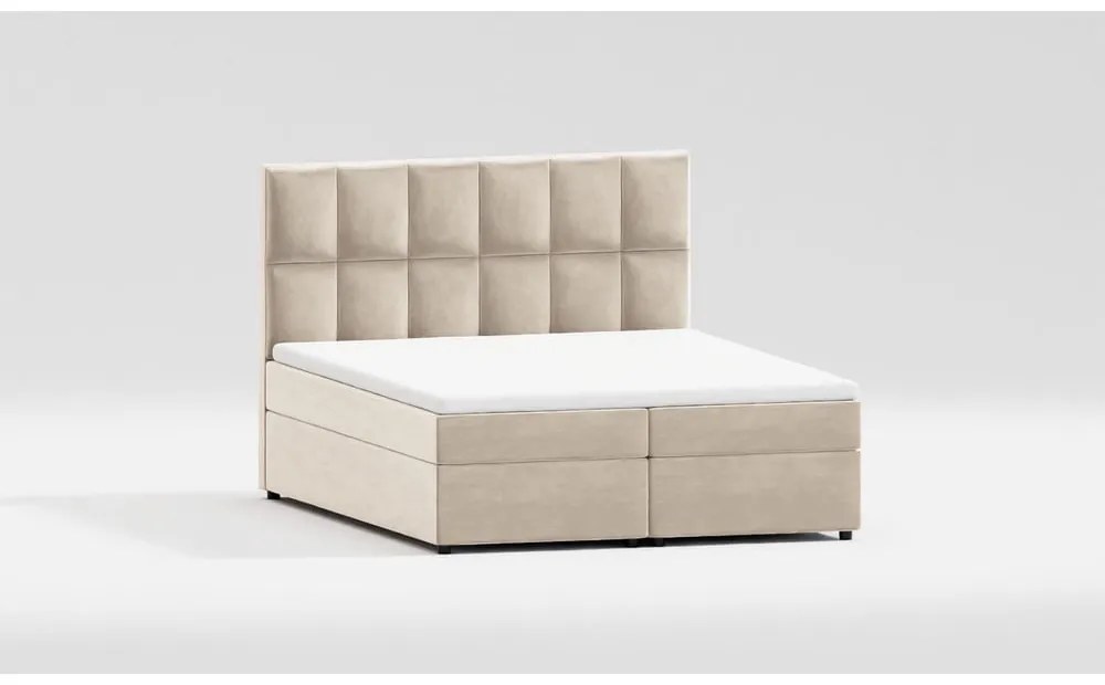 Beżowe łóżko boxspring ze schowkiem 200x200 cm Flip – Ropez