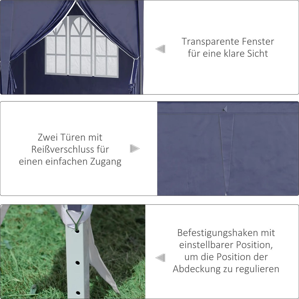 Outsunny Składany pawilon 6 x 3 m, odłączne boczne ściany, duże okna, drzwi z zamkiem błyskawicznym, rama stalowa, niebieski