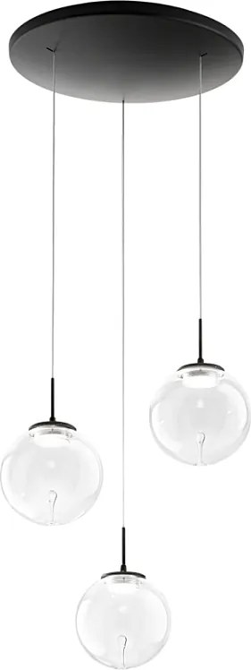 Ariel - Fabas Luce 3-lampowa okrągła lampa wisząca - 21W ściemnialna dioda LED - Przezroczysta okrągła rozeta sufitowa śr. 35 cm
