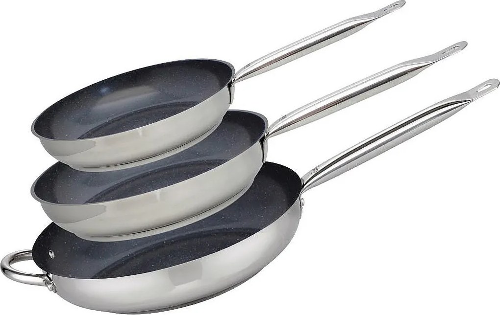 Zestaw 3 patelni ze stali nierdzewnej 18/10 ELODUR® Profi Therm Platinum Ø24-28-32 cm bez PFAS, na wszystkie rodzaje kuchenek, indukcja