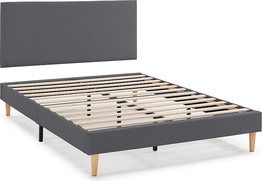 Kolumnowy stelaż tapicerowany Aura + zagłówek 140x190 cm Szary Ciemny, wysokość 30 cm.