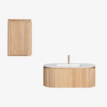 Zestaw Wiszących Mebli Łazienkowych Zintegrowany Z Umywalką Carsone Naturalna & Naturalna & Bezlusterkowiec & - Sklum