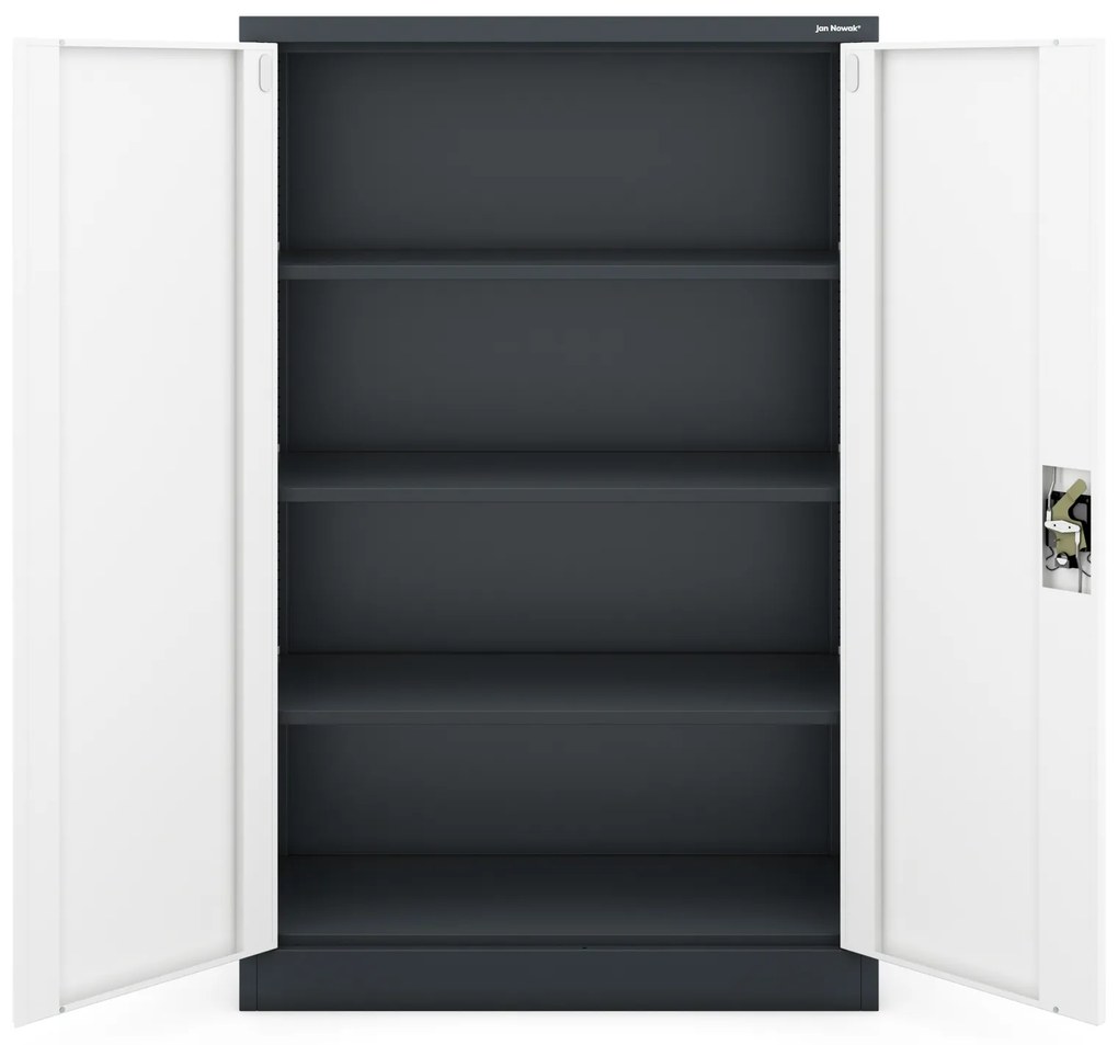Biurowa szafa metalowa na akta KEVIN, 900 x 1400 x 400 mm, antracytowo-biała