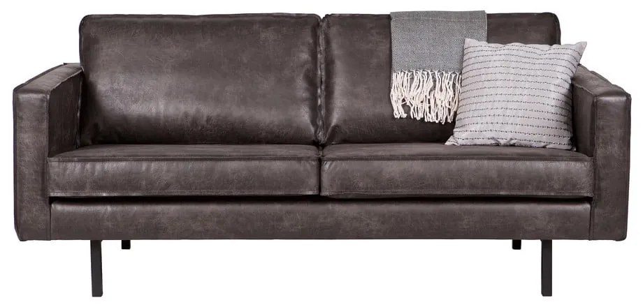 Czarna sofa z obiciem ze skóry z recyklingu BePureHome Rodeo, 190 cm