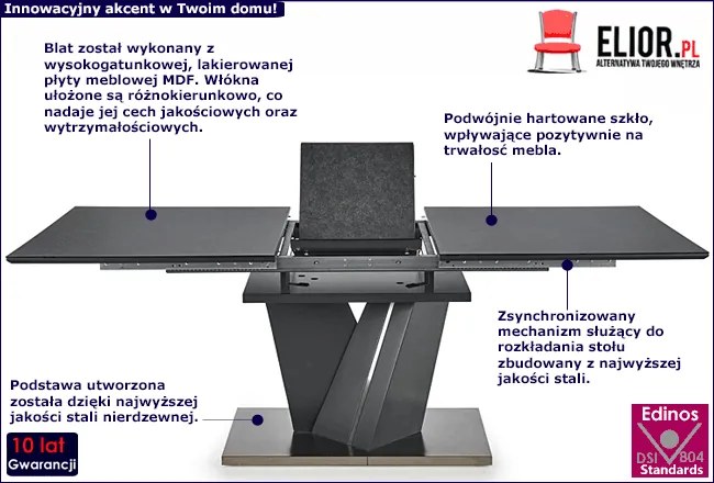 Ciemnoszary prostokątny stół z krzesłami Agira