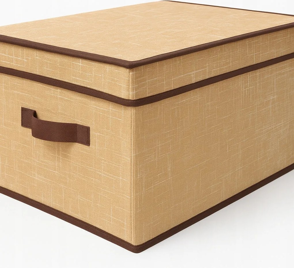 Organizer Tekstylny Brązowy Pudełko z Pokrywą 40x30x25cm do Szafy Garderoby