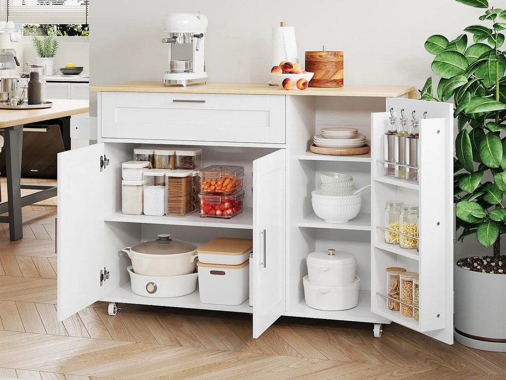 Wyspa kuchenna - z składanym blatem - liczne schowki - Biały