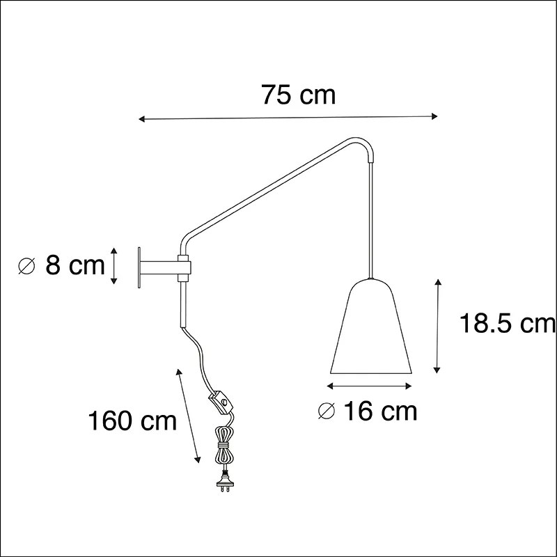 Lampa ścienna w stylu Retro złota/mosiądz z kloszem - Demi Retro Oswietlenie wewnetrzne