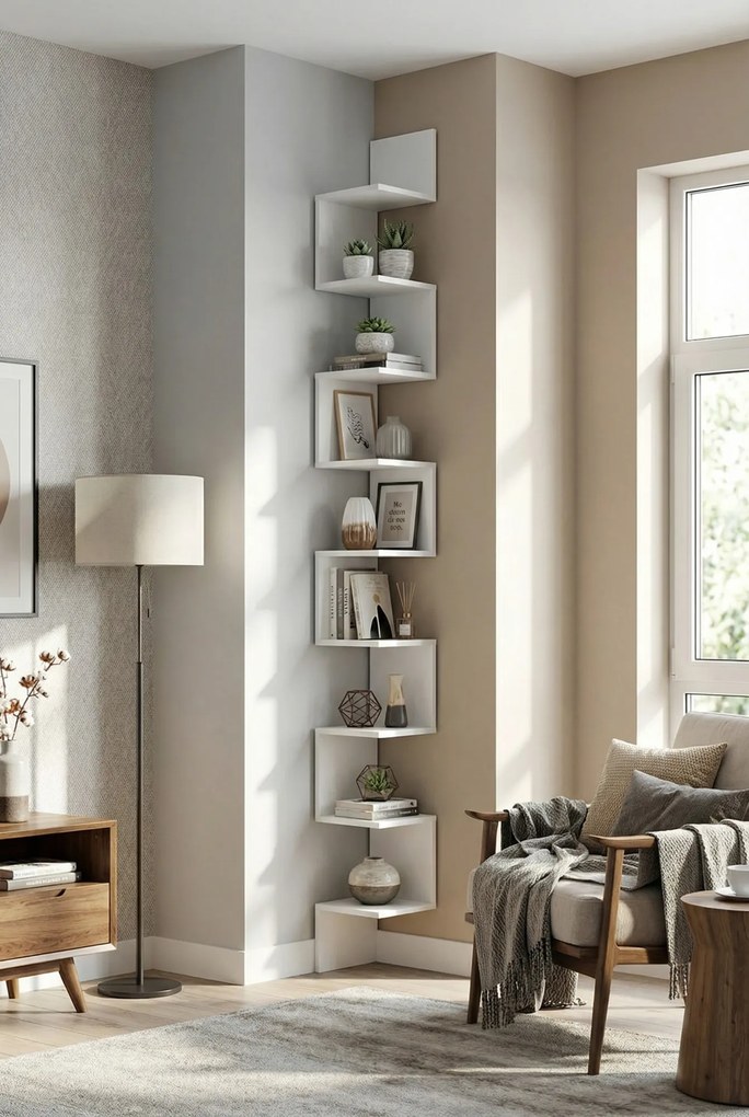 Narożna biała pólka ścienna C9-A42