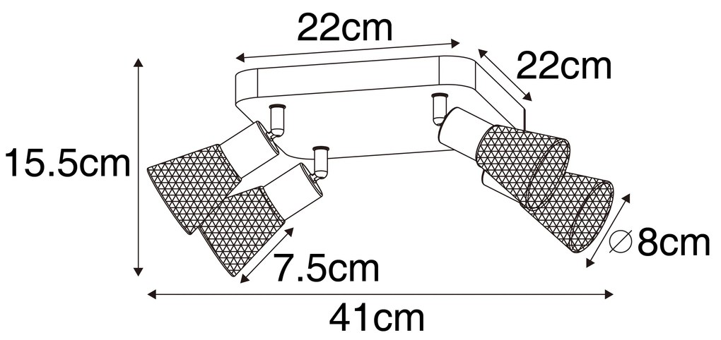 Industrialny reflektor czarny z drewnem 4-światła - Kristina